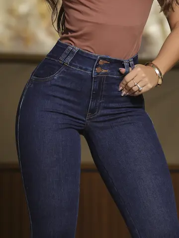Calça Skinny Jeans Azul com Plaquinha e Aviamentos Cobre Pit Bull Jeans