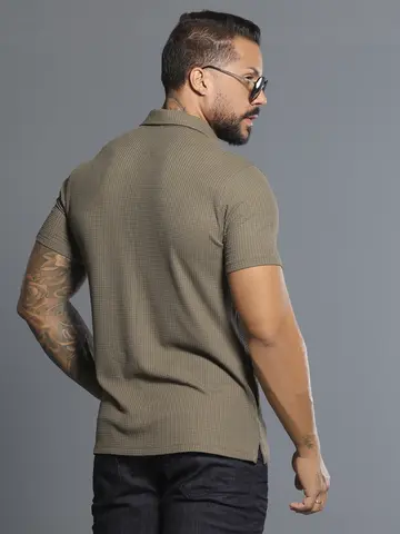 Polo Verde Musgo com Zíper e Gola Estruturada Pit Bull Jeans Luxo