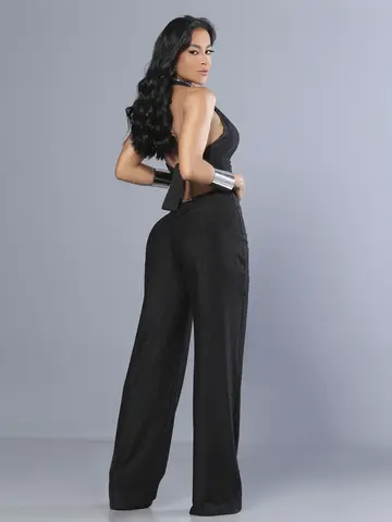 Macacão Preto com Decote e Short Interno Pit Bull Jeans Luxo