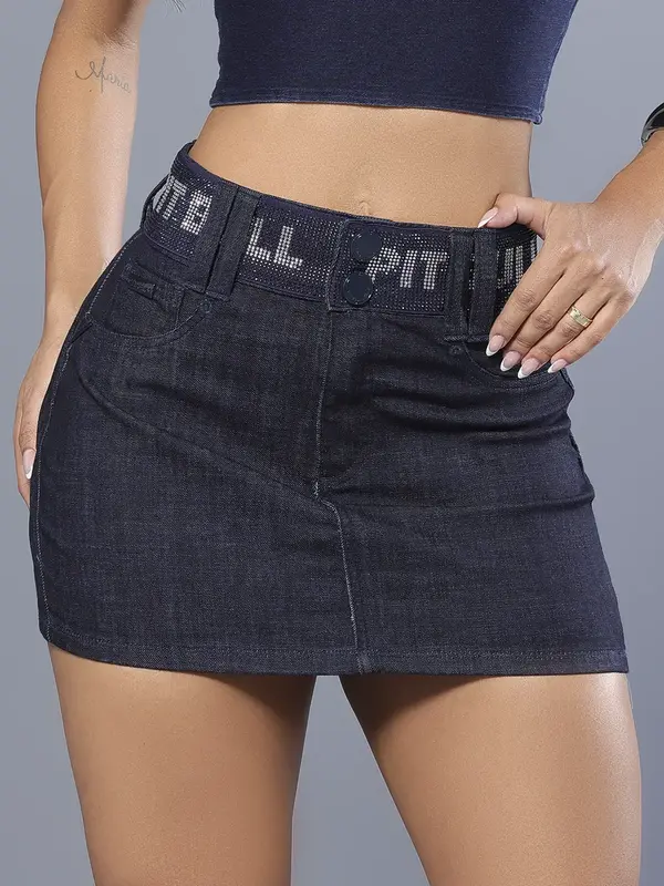 Minissaia Jeans Casual e Confortável com Cós Personalizado Pit Bull Jeans Luxo