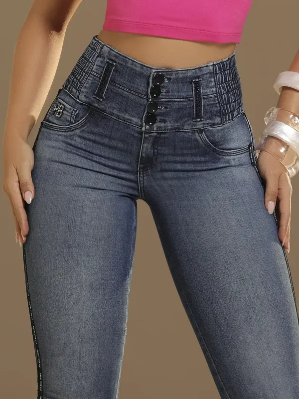 Calça Skinny Cós Largo com Modelagem Ajustada e Detalhe Lateral Pit Bull Jeans Luxo