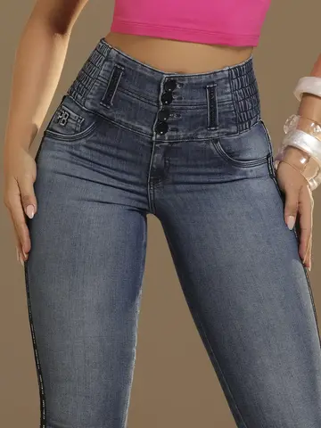 Calça Skinny Cós Largo com Modelagem Ajustada e Detalhe Lateral Pit Bull Jeans Luxo