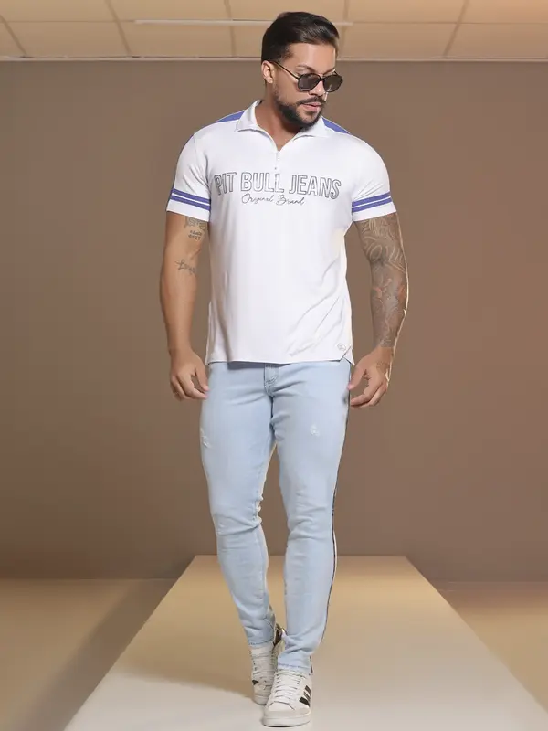 Polo Masculina Sofisticada e Estilosa com Logomania Pit Bull Jeans Luxo