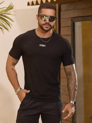 Camiseta Masculina Gola O Preta Estilosa e Casual Pit Bull Jeans Premium