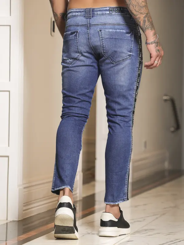 Calça Masculina Estilosa com Efeito Destroyed e Elástico Lateral Pit Bull Jeans Luxo