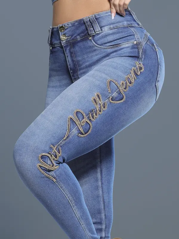 Calça Skinny Cós Alto Modelador com Logomania Lateral Pit Bull Luxo