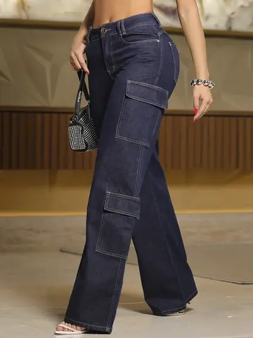 Calça Wide Leg Cargo Sofisticada e Confortável Pit Bull Jeans Premium