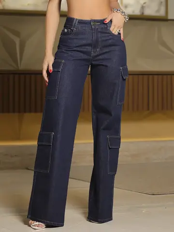 Calça Wide Leg Cargo Sofisticada e Confortável Pit Bull Jeans Premium