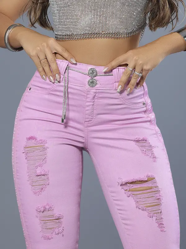 Calça Skinny Color Modeladora com Cinto e Lateral Personalizada Pit Bull Jeans Luxo