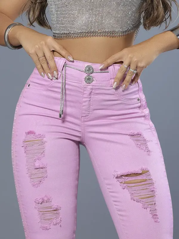 Calça Skinny Color Modeladora com Cinto e Lateral Personalizada Pit Bull Jeans Luxo