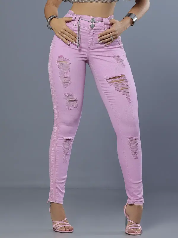 Calça Skinny Color Modeladora com Cinto e Lateral Personalizada Pit Bull Jeans Luxo