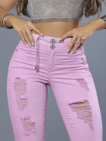 Calça Skinny Color Modeladora com Cinto e Lateral Personalizada Pit Bull Jeans Luxo