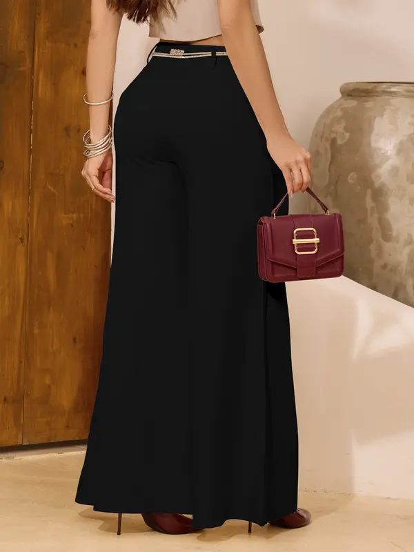 Calça Pantalona Sofisticada e Elegante com Cinto de Strass Empório Pit Bull