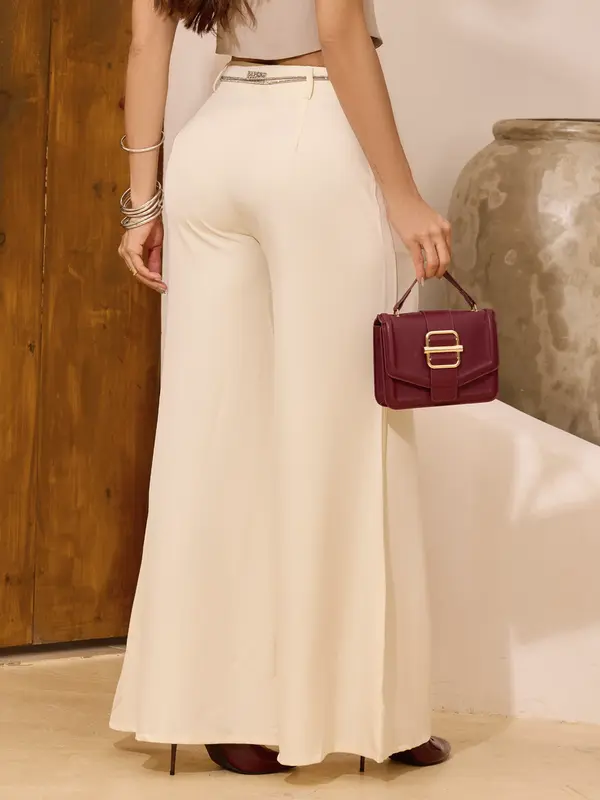 Calça Pantalona Sofisticada e Elegante com Cinto de Strass Empório Pit Bull