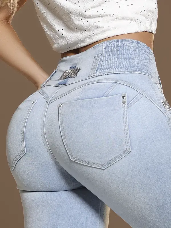Calça Cós Mágico Pit Bull Jeans Luxo Modeladora e Estilosa com Detalhes de Strass