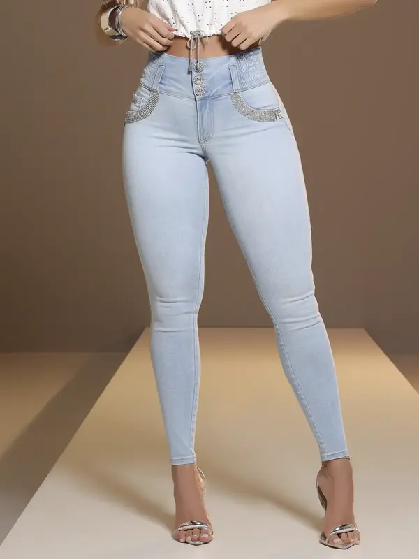 Calça Cós Mágico Pit Bull Jeans Luxo Modeladora e Estilosa com Detalhes de Strass