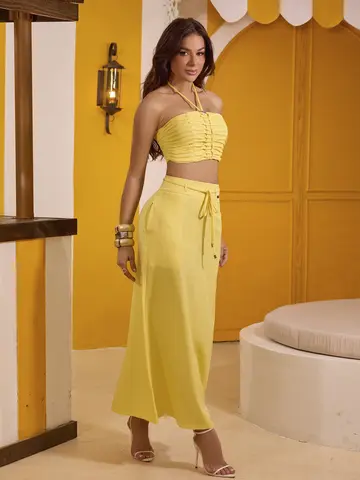 Conjunto Saia Longa e Cropped Elegante e Sofisticado Empório Pit Bull