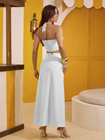 Conjunto Saia Longa e Cropped Elegante e Sofisticado Empório Pit Bull