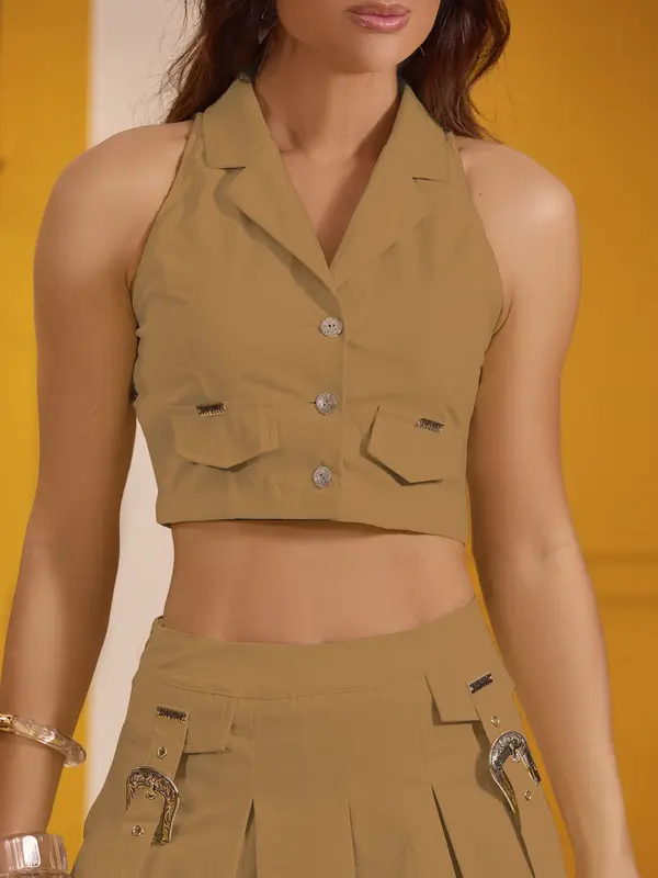 Conjunto Saia e Cropped Empório Pit Bull Elegante e Casual com Detalhes Únicos