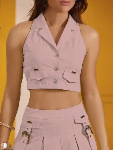 Conjunto Saia e Cropped Empório Pit Bull Elegante e Casual com Detalhes Únicos