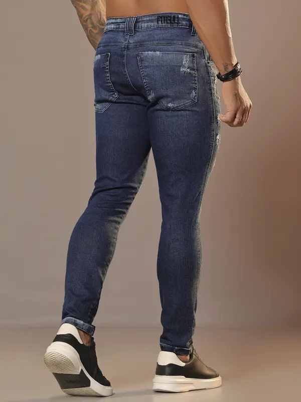 Calça Masculina Sofisticada com Lavado Médio e Detalhes Puídos Pit Bull Jeans Luxo