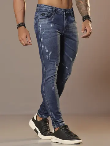 Calça Masculina Sofisticada com Lavado Médio e Detalhes Puídos Pit Bull Jeans Luxo