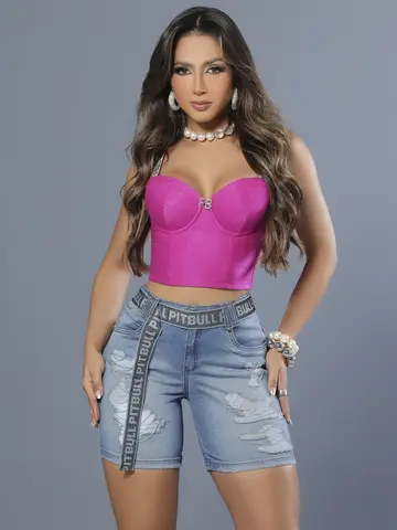 Bermuda Soltinha Estilosa com Detalhes Navalhados e Cinto Personalizado Pit Bull Jeans Luxo