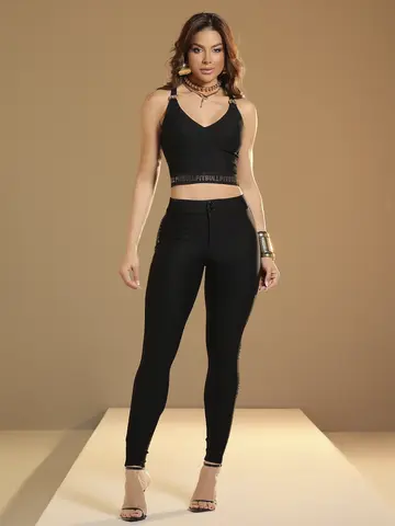 Cropped Preto Sofisticado com Alças e Elástico Personalizado Pit Bull Jeans Luxo