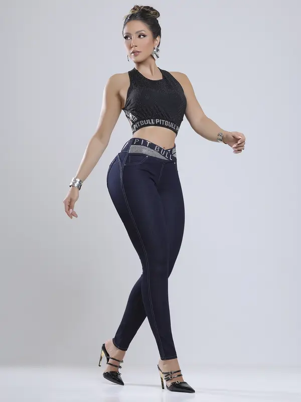 Calça Skinny Cós Largo Estilosa com Cós Personalizado Pit Bull Jeans Luxo