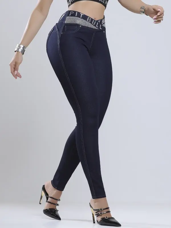 Calça Skinny Cós Largo Estilosa com Cós Personalizado Pit Bull Jeans Luxo