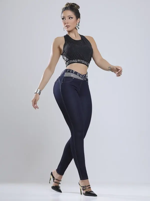 Calça Skinny Cós Largo Estilosa com Cós Personalizado Pit Bull Jeans Luxo