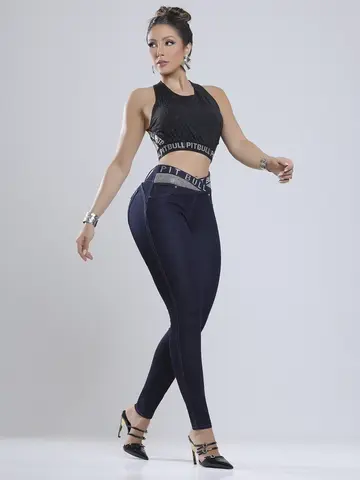Calça Skinny Cós Largo Estilosa com Cós Personalizado Pit Bull Jeans Luxo