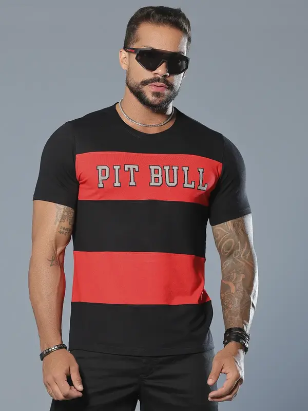 Camiseta Masculina Estilosa com Escrita em Relevo Pit Bull Jeans