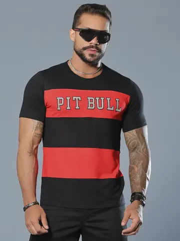 Camiseta Masculina Estilosa com Escrita em Relevo Pit Bull Jeans