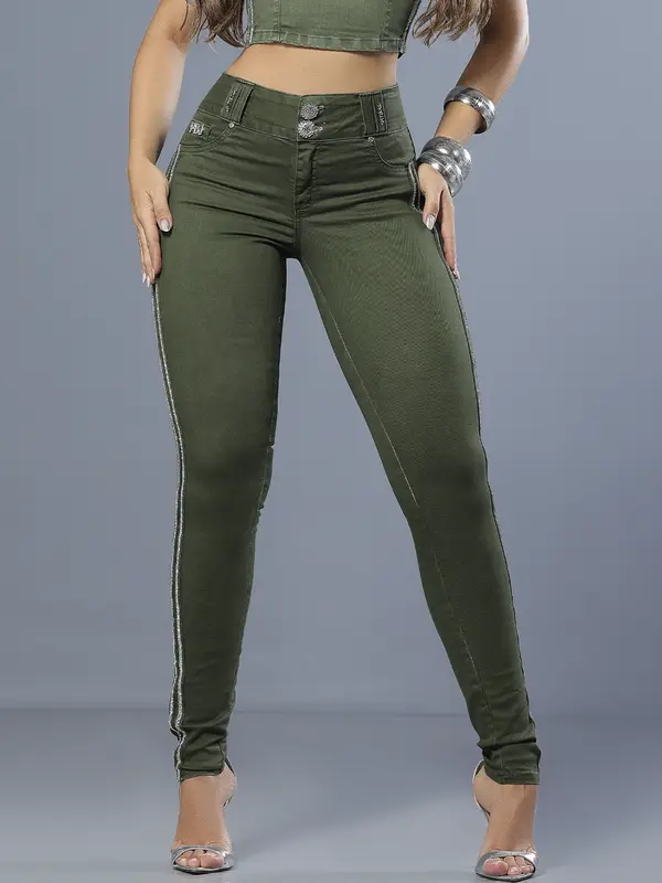 Calça Skinny Color Modeladora e Estilosa com Lateral Personalizada Pit Bull Jeans Luxo