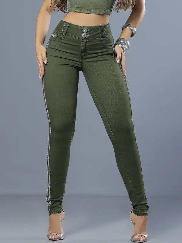 Calça Skinny Color Modeladora e Estilosa com Lateral Personalizada Pit Bull Jeans Luxo