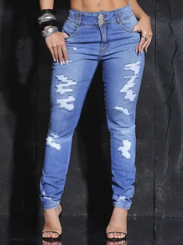 Calça Boyfriend Autêntica e Confortável com Efeito Destroyed Pit Bull Jeans Luxo