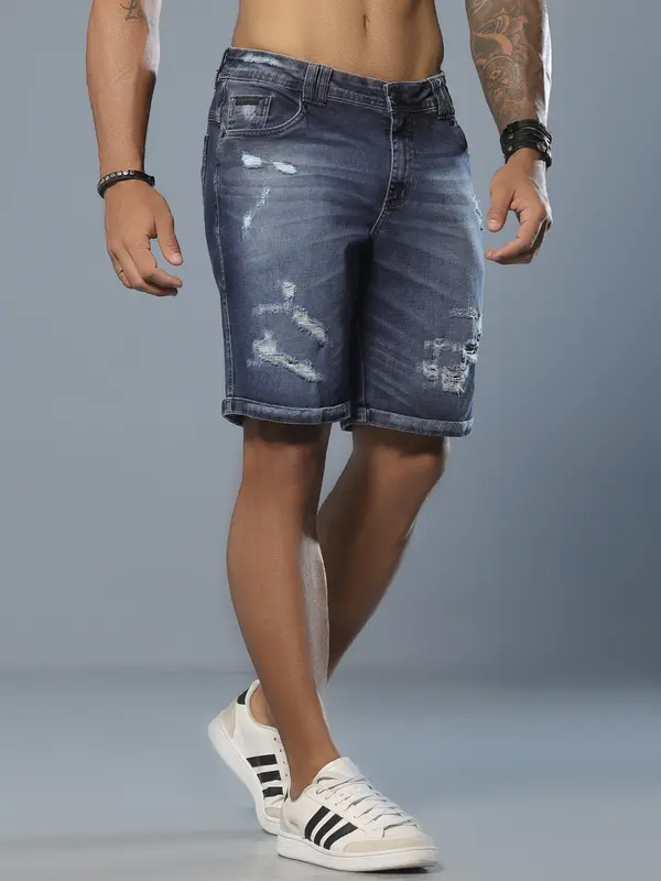 Bermuda Masculina Confortável e Estilosa com Detalhes Destroyeds Pit Bull Jeans Luxo