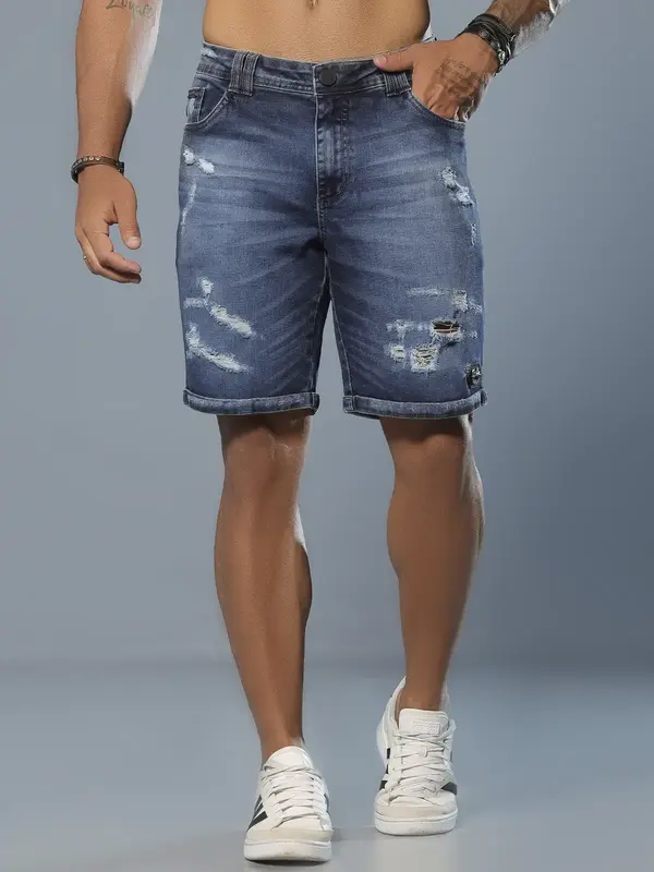 Bermuda Masculina Confortável e Estilosa com Detalhes Destroyeds Pit Bull Jeans Luxo