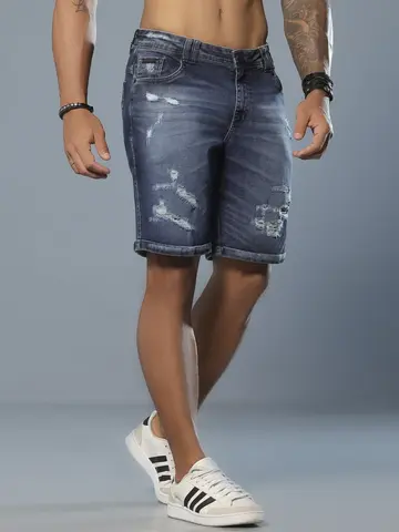 Bermuda Masculina Confortável e Estilosa com Detalhes Destroyeds Pit Bull Jeans Luxo