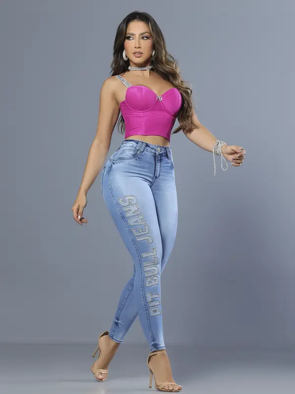 Calça Hot Pants Modeladora com Logomania Lateral Pit Bull Jeans Luxo