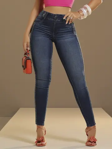Calça Skinny Estilosa e Confortável com Laterais Personalizadas Pit Bull Jeans Luxo