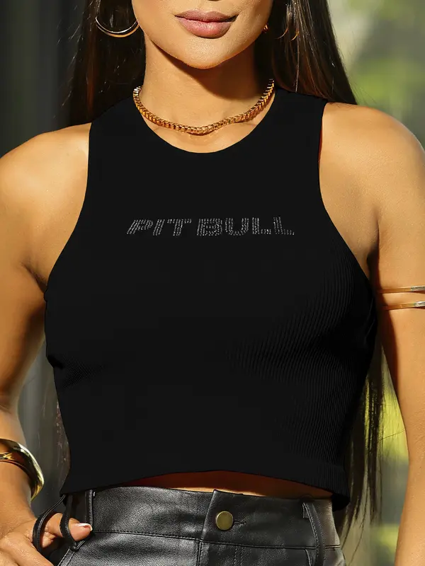 Regata Casual sem Costura com Escrita Brilhosa Pit Bull Jeans Premium