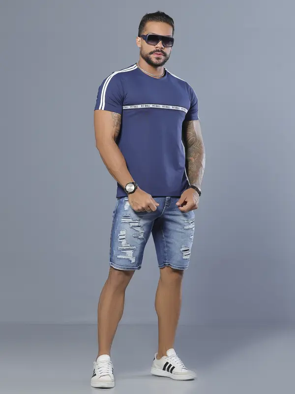Camiseta Gola O Confortável e Casual com Elástico Personalizado Pit Bull Jeans Luxo