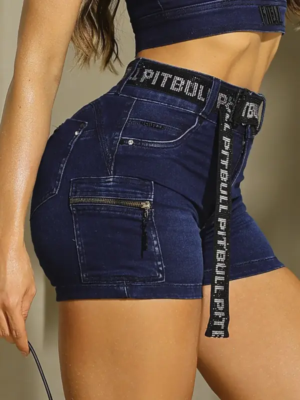 Short Sexy Modelador com Bolsos Cargos e Cinto Pit Bull Jeans Luxo