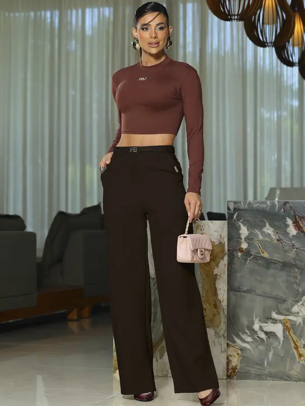 Calça Pantalona Elegante e Sofisticada com Cinto Empório Pit Bull