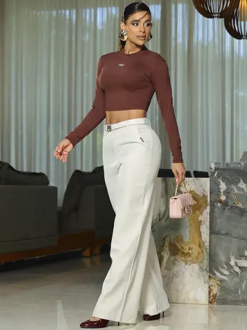 Calça Pantalona Elegante e Sofisticada com Cinto Empório Pit Bull
