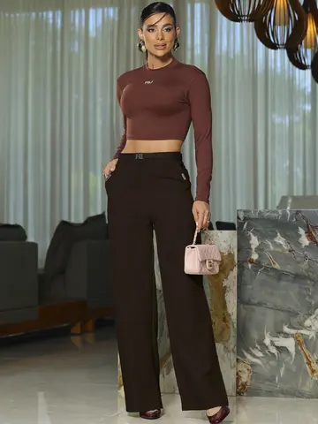 Calça Pantalona Elegante e Sofisticada com Cinto Empório Pit Bull
