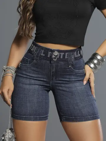 Bermuda Meia Coxa Modeladora e Estilosa com Elástico no Cós Pit Bull Jeans Luxo
