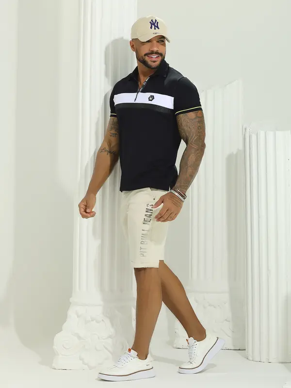 Bermuda Masculina Estilosa e Casual com Logomania Lateral Pit Bull Jeans Luxo